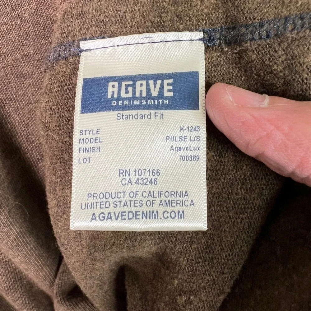 Agave Henley Snap Button‎ Long Sleeve Shirt Size Small Brown Made In USA
